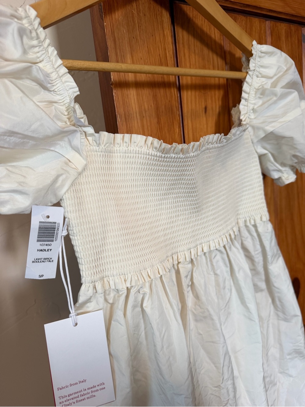 NWT Sunday Best Aritzia Hadley Mini Dress Light Birch smocked puff sleeve Small - Picture 5 of 7